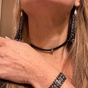 Set of three. Earrings, adjustable choker and adjustable bracelet.